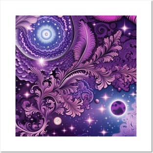 Other Worldly Designs- nebulas, stars, galaxies, planets with feathers Posters and Art